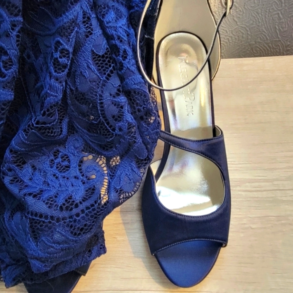 Elegant Park Blue Satin Ankle Strap Heel